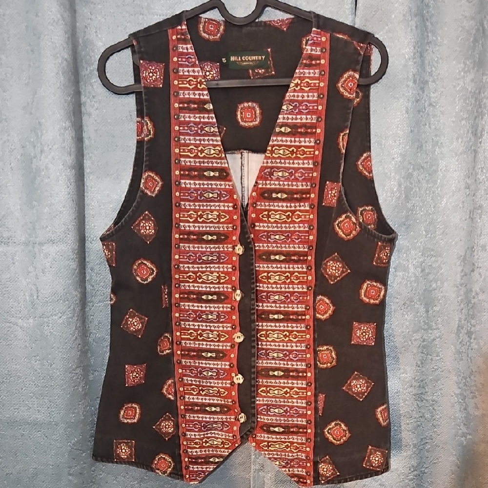 Hill Country Black and Orange Sleeveless Buttoned Vest EUC - Size 10